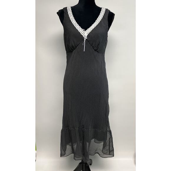 VTG Polka Dot Sheer Y2K Fairy Goth Slip Dress Sz 10 Babydoll Lace Bow Dainty - Picture 1 of 11